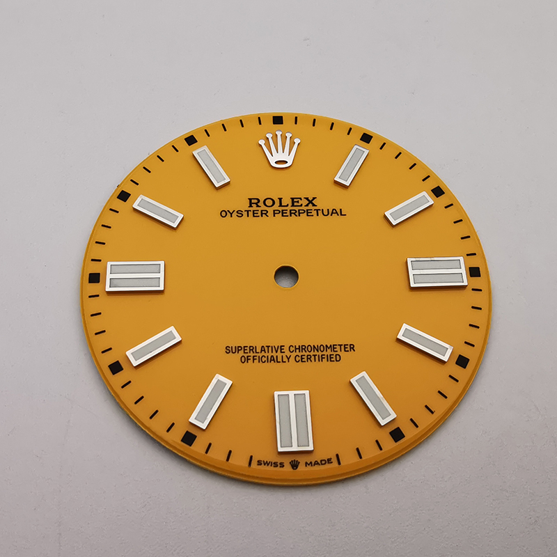 Yellow Color Watch Dial For 41mm Rolex Oyster Perpetual 124300 Compatible With 3230 Movement