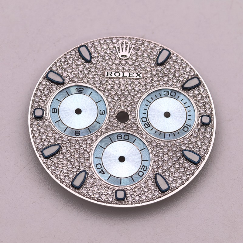 Custom Watch Dial For Rolex Daytona 116576TBR Ice Blue Full Diamonds Fit 4130 Movement Aftermarket Watch Parts